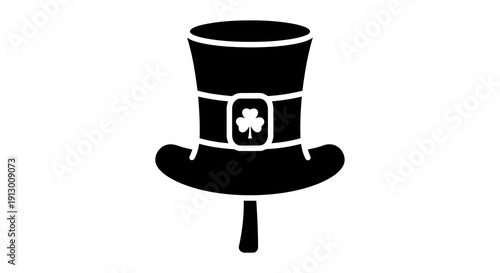 A simple black top hat with a shamrock emblem on the band