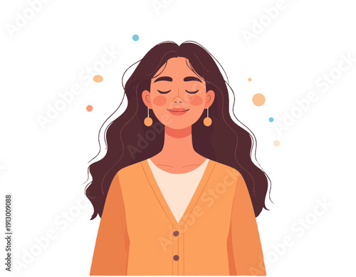 Flat vector illustration of a calm young girl with relaxed smile
