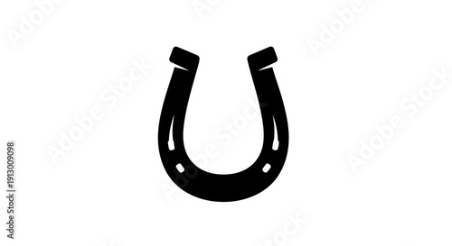 A simple black horseshoe icon on a white background is displayed.