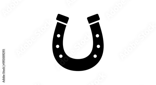 A simple black horseshoe with seven nail holes on a white background.