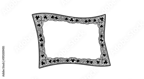 A simple black and white illustration of an ornate picture frame.