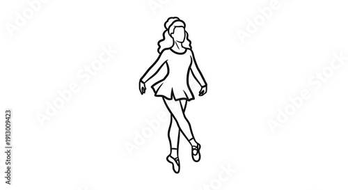 A simple line drawing of a woman ice skating on a plain white background.