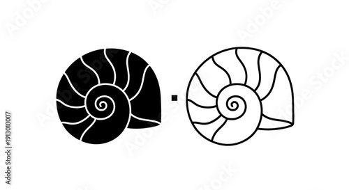 Ammonite fossil illustration black and white vector art design Vector