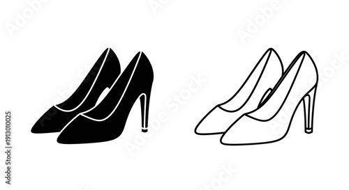 Elegant black and white high heel shoes illustration pair design Vector