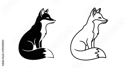 Two foxes sitting side by side, one black and one white, vector illustration Vector