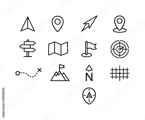 Navigation & Direction. Line icon set of Navigation & Direction: navigation arrow, GPS locator, compass needle, route checkpoint, direction