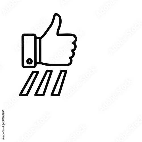 Black thumbs up hand with three descending lines outline style hand gesture approval