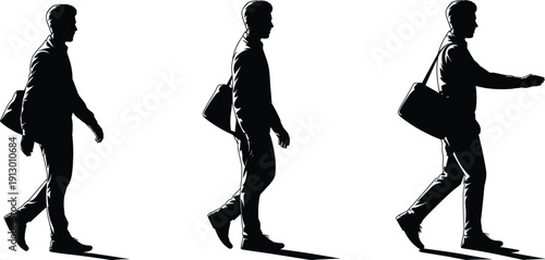 Man walking silhouette collection illustration featuring casual lifestyle motion urban person carrying bag modern flat design graphic concept