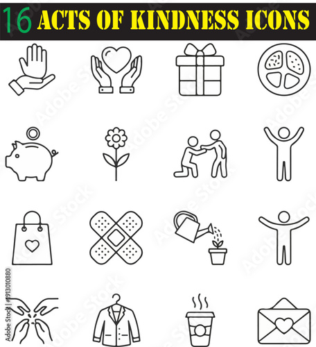 Acts of Kindness Line Icons - Compassion and Giving Vector Set