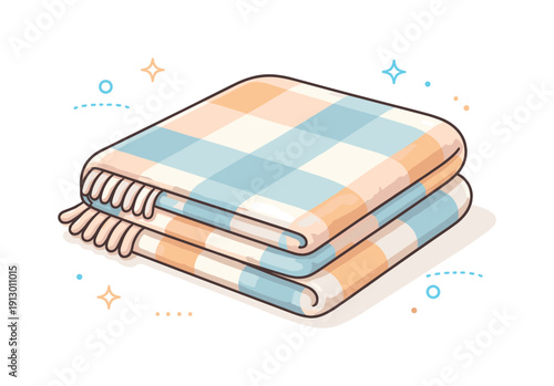 Picnic blanket folds. A neatly folded picnic blanket with visible soft fabric layers, creating a calm and organized outdoor mood. Gentle