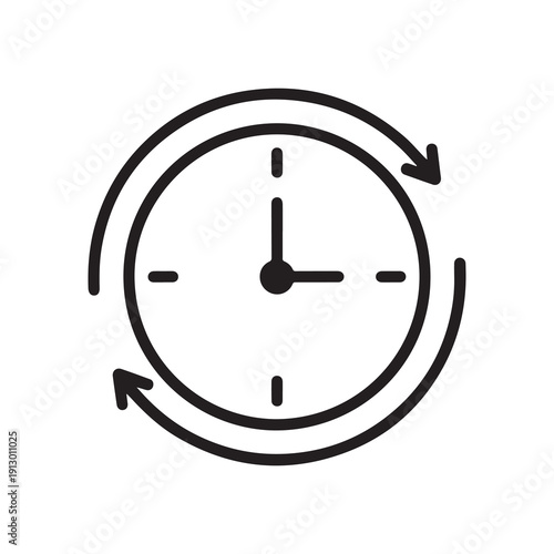 Minimalist circular clock illustration with rotating arrows symbolizing time management and recurring cycles