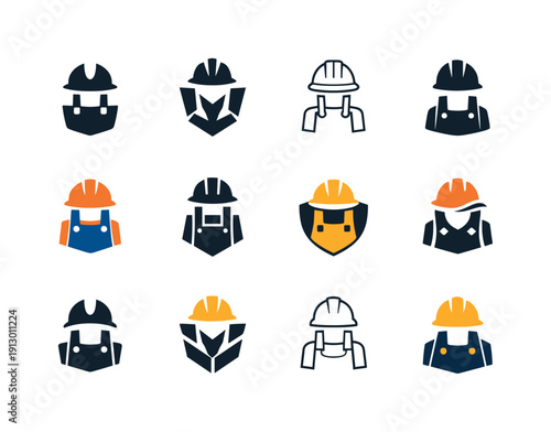 Fashion for specific professions. Icon set. Set Logo of Fashion for specific professions: construction worker apparel. harmonious logo
