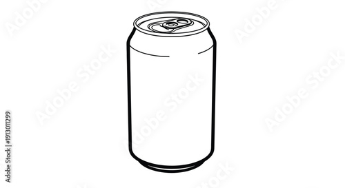 Simple black and white outline drawing of a beverage can ready for customization mockup presentation