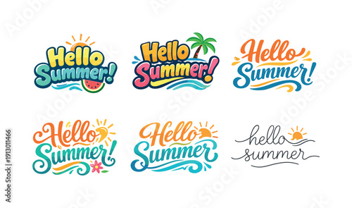 Adorable summer lettering bundle. Set lettering. harmonious lettering variations of the same emblematic concept, each with different artistic