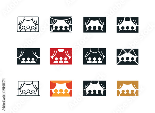 Theater performances. Icon set. Set Logo of Theater performances: audience seating rows. harmonious logo variations of the same emblematic