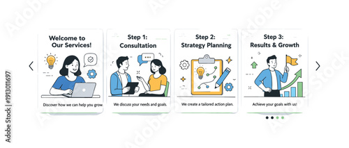 Carousel social media template. Multiple swipeable cards aligned side by side, clear hierarchy and smooth storytelling flow. Minimalist flat