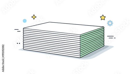 Orderly Drywall Panels. Drywall sheets stacked. Neatly stacked drywall panels aligned evenly, showing order and construction readiness. Clean geometric shapes