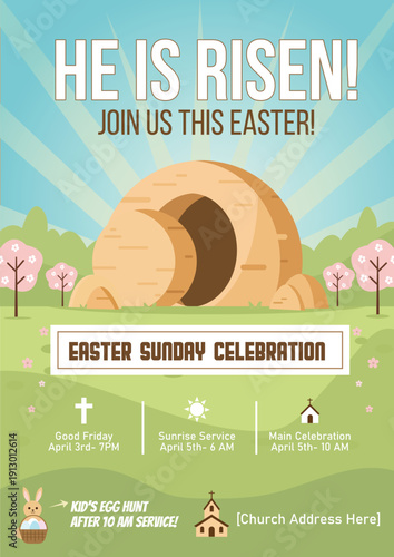He is Risen Easter Sunday celebration flyer
