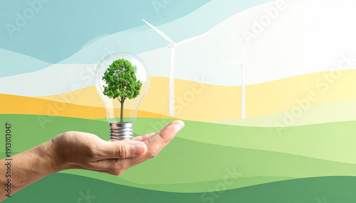 hand holding a green eco energy light bulb