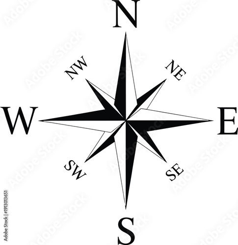 Single black compass illustration on a simple background viewed from directly above