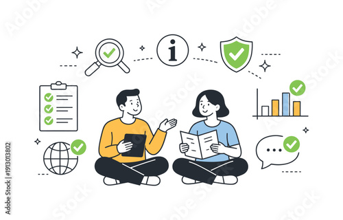 Misinformation. A serene final scene showing verified information highlighted with checkmarks and clear icons. Sense of trust, clarity, and