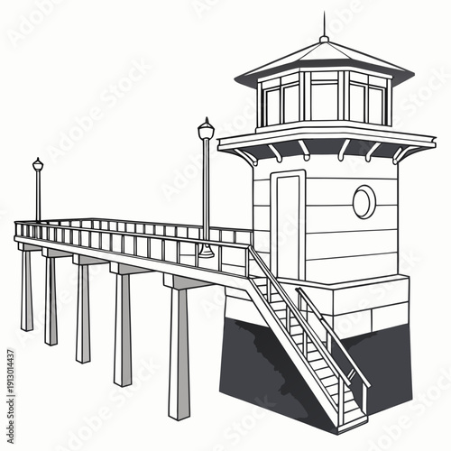 Bridge abutment and pier structure illustration on white background