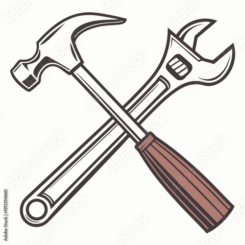 Crossed Hammer and Wrench Construction Tool Icon Vector Design