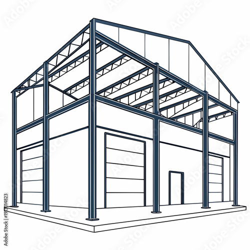 Industrial Shed Steel Structure Vector on White for Storage and Work