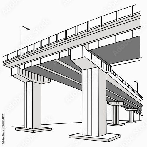 Elevated Roadway Structure Engineering Illustration, Modern Infrastructure