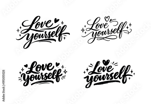   Positive affirmation. Create a calligraphy lettering illustration of the phrase: Love
