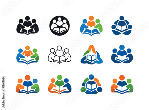 Peer Learning Logos. Peer learning. Icon set. Set Logo of Peer learning: collaborative learning group. harmonious logo variations of the same emblematic