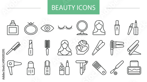 Beauty icons collection line art minimalist design perfume