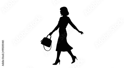 Woman walking alone with handbag in urban environment illustration viewpoint