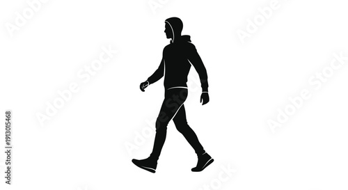 A lone male jogger in athletic attire walking forward, silhouette, vector illustration