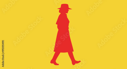 Woman walking alone with a hat on yellow background illustration Whisk 2d88a2a5b23