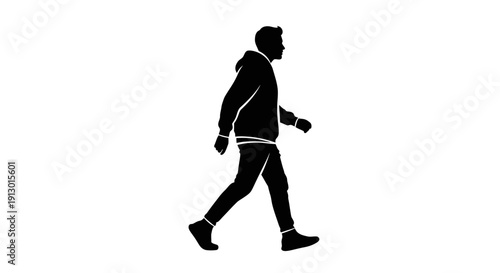 Man walking alone outdoors in silhouette illustration from side view