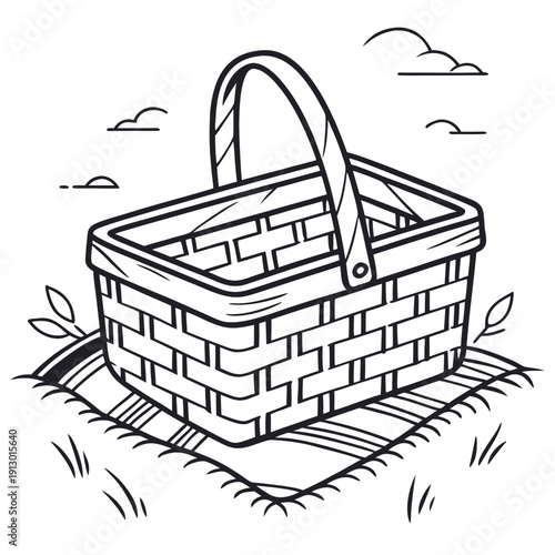 Picnic Basket Outline Icon Clean Monochrome Vector