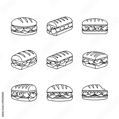 Meatball Sub Sandwich Illustrations with Cheese and Sauce, Stock Media