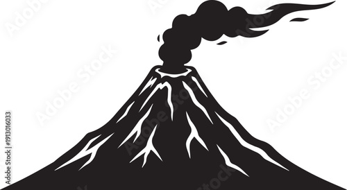 black silhouette of volcano mountain on white background, vector