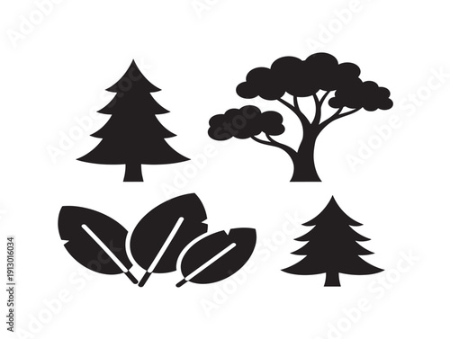 Green eco forest elements silhouette for gorgeous environmental concepts