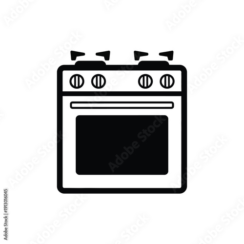 Vector illustration icon simple black and white illustration of a gas oven with four burners and a large oven door