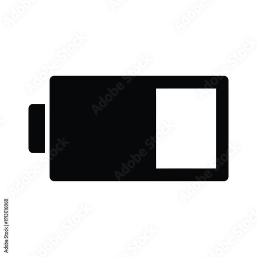 Simple black and white icon depicting a battery with twenty five percent charge