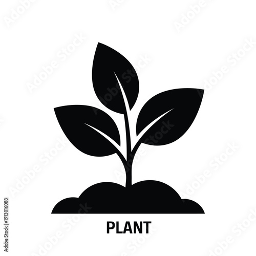 Simple black and white illustration of a small plant sprouting from soil