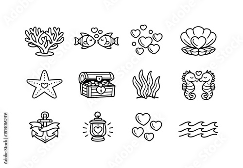 Underwater Valentine's Icons. Valentine