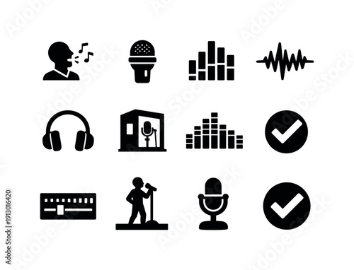   Professional voice singing. Filled icon set of Professional voice singing: trained singer,