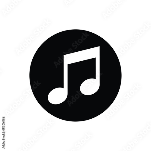Vector illustration icon black circle with white musical note symbol