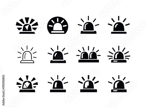 Safety warning lights. Icon set. Set Logo of Safety warning lights: warning light with radiating rays. harmonious logo variations of the same