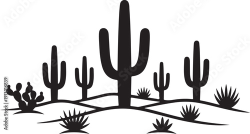 Cactus desert silhouette vector.
