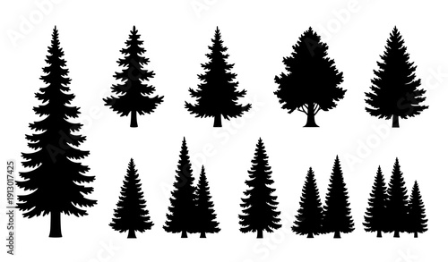 Pine tree silhouette vector collection forest nature icons