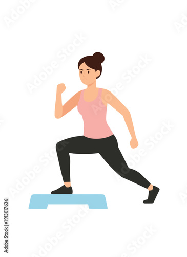 woman doing step aerobics, stepper platform workout, cardio fitness training, female endurance exercise, home gym routine, healthy active lifestyle, aerobic workout session, sporty woman exercising, w